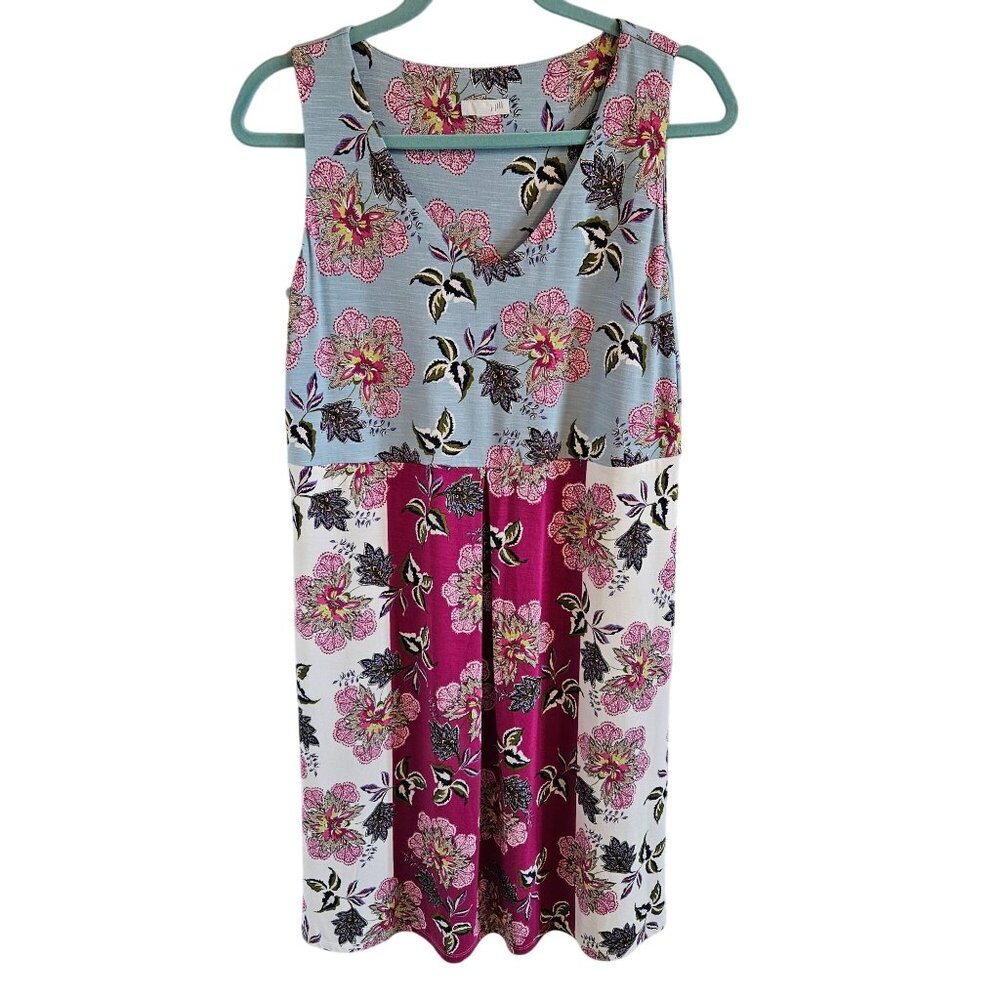 J. Jill Woman Size M Patchwork Print Dress Colorful Floral Bohemian Hawaiian